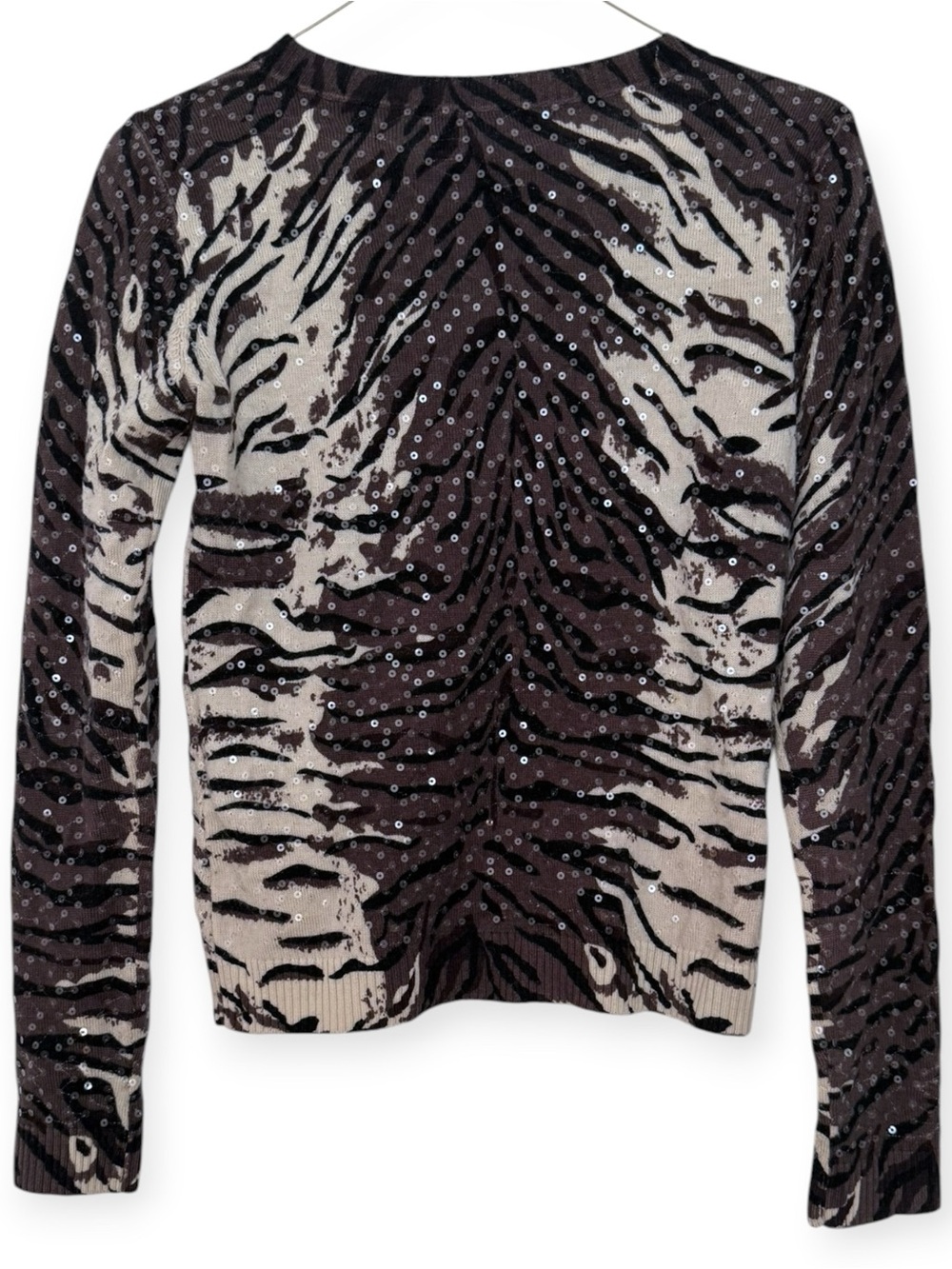 Alice + Olivia Brown Zebra Print Sequined Long Sleeve Top Size XS Wool Blend - Picture 2 of 3